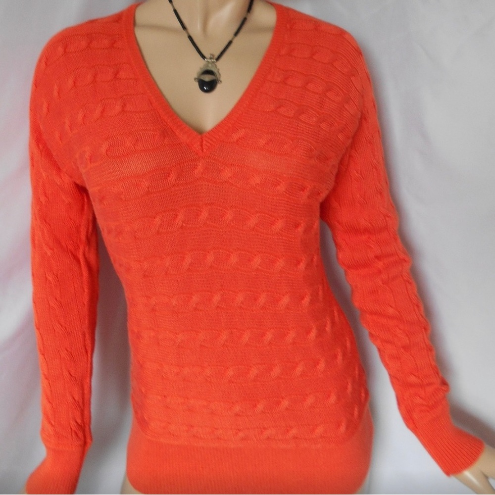 RALPH LAUREN Orange Cable Knit Sweater Sz M